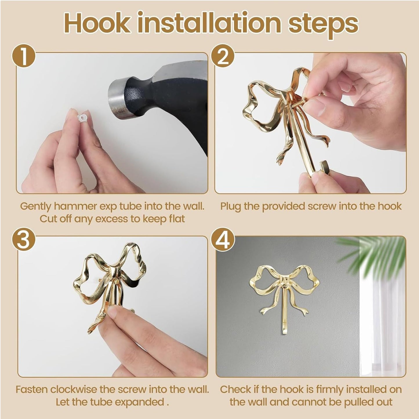 ZMHKJZDQ 2PCS Brass Bow Wall Hooks Gold Bow Wall Hooks Bow Wall Hook for Hallway Kitchen Hang Coats Keys Towels Bags Umbrellas Bathroom Living Room Kitchen Christmas Wall Decor Birthday Gift (Large)