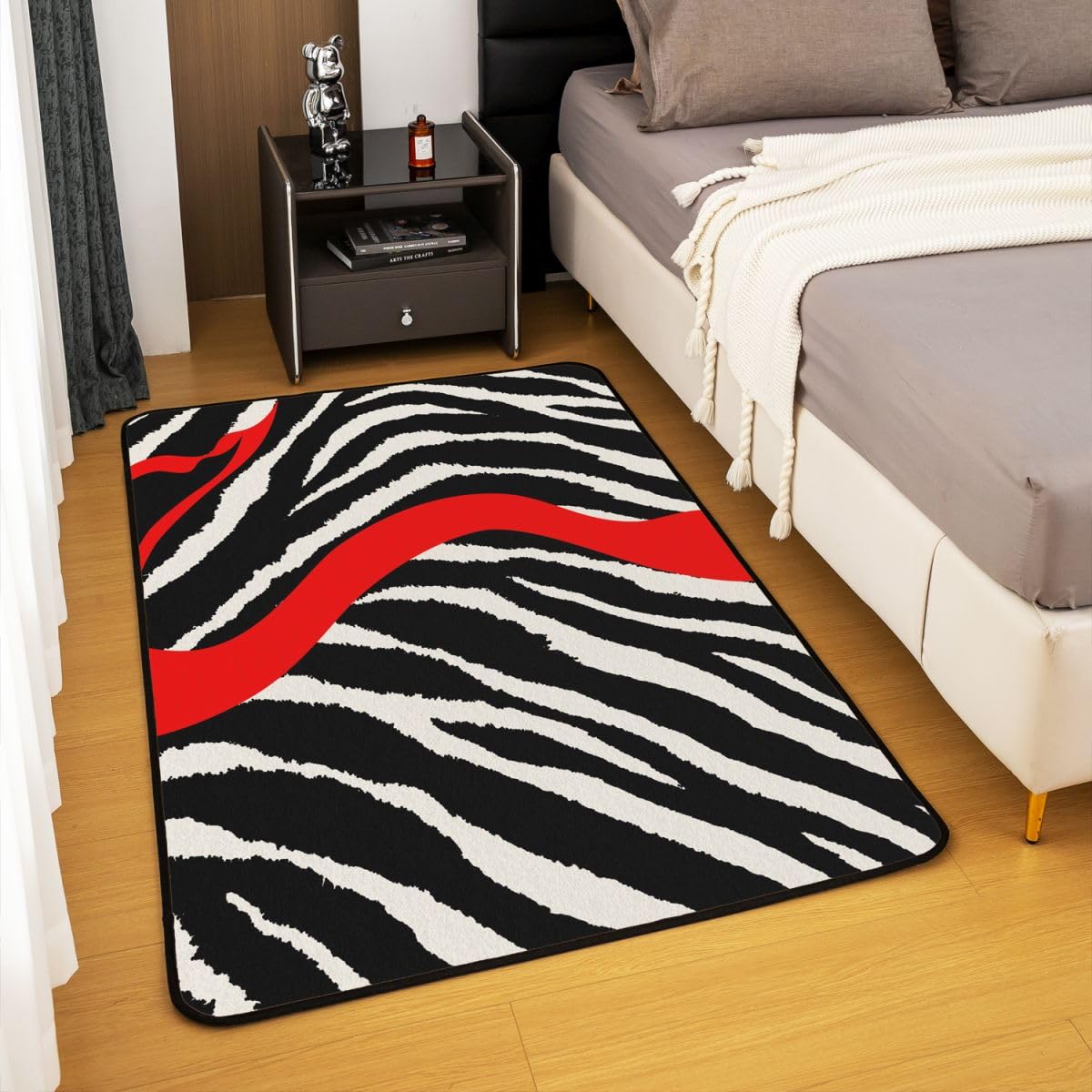 Erosebridal Black White Red Zebra Pattern Area Rug,Tiger Fur Rug for Home Decorative Abstract Stripe Animal Skin Carpet,Geometric Art Modern Decorative Area Rugs,5x6'6''