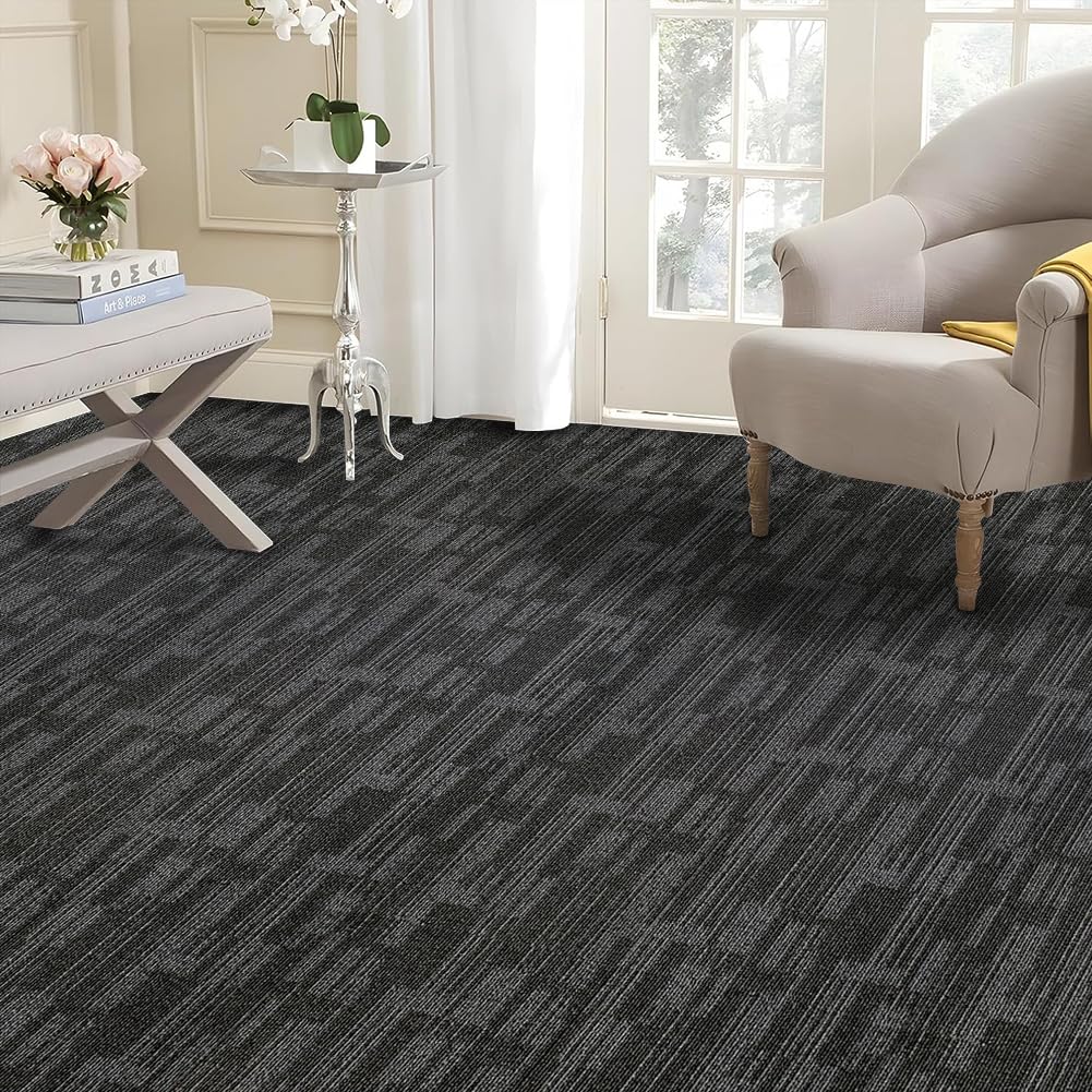 Petgrow Commercial Carpet Tiles, 24" x 24" Squares, 18 Tiles, 72 sq ft, Non-Slip Soft Floor Carpet for Office, Bedroom, Living Room,Easy DIY Installation with Flexlok Tabs (1 Box Sample,Gray)