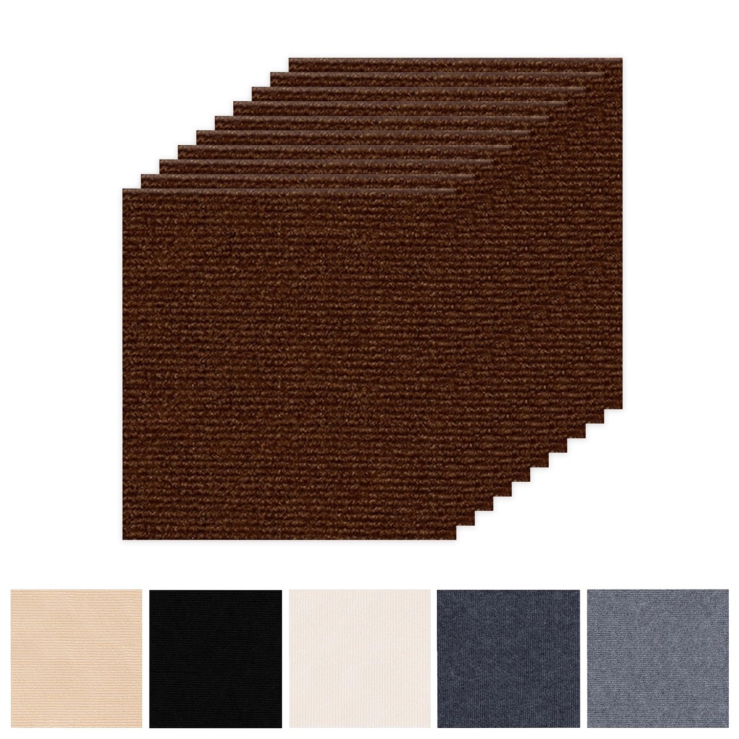 12x12 Inch Peel and Stick Carpet Tiles with Soft Pad, Self-Adhesive Removable Floor Squares for Bedroom, Office, Rental, Easy DIY Installation (10, Brown)