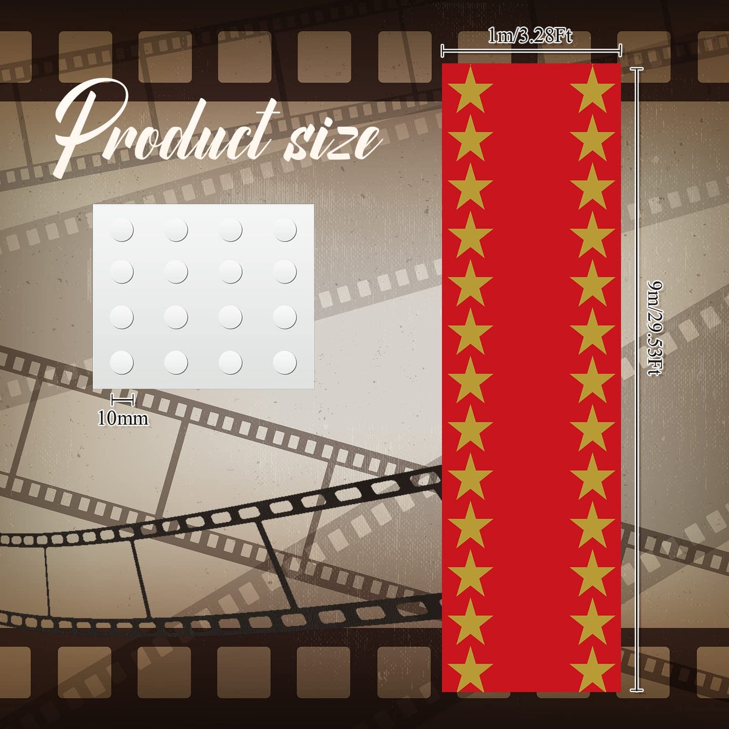 Woanger Plastic Red Carpet Runner for Party 30 μm Thickness Disposable Gold Star Aisle Rugs Prom Carpet Runner for Runway Floor Hallway Movie Theme Wedding Graduation Party Decor(3.3 x 29 Ft,Classic)