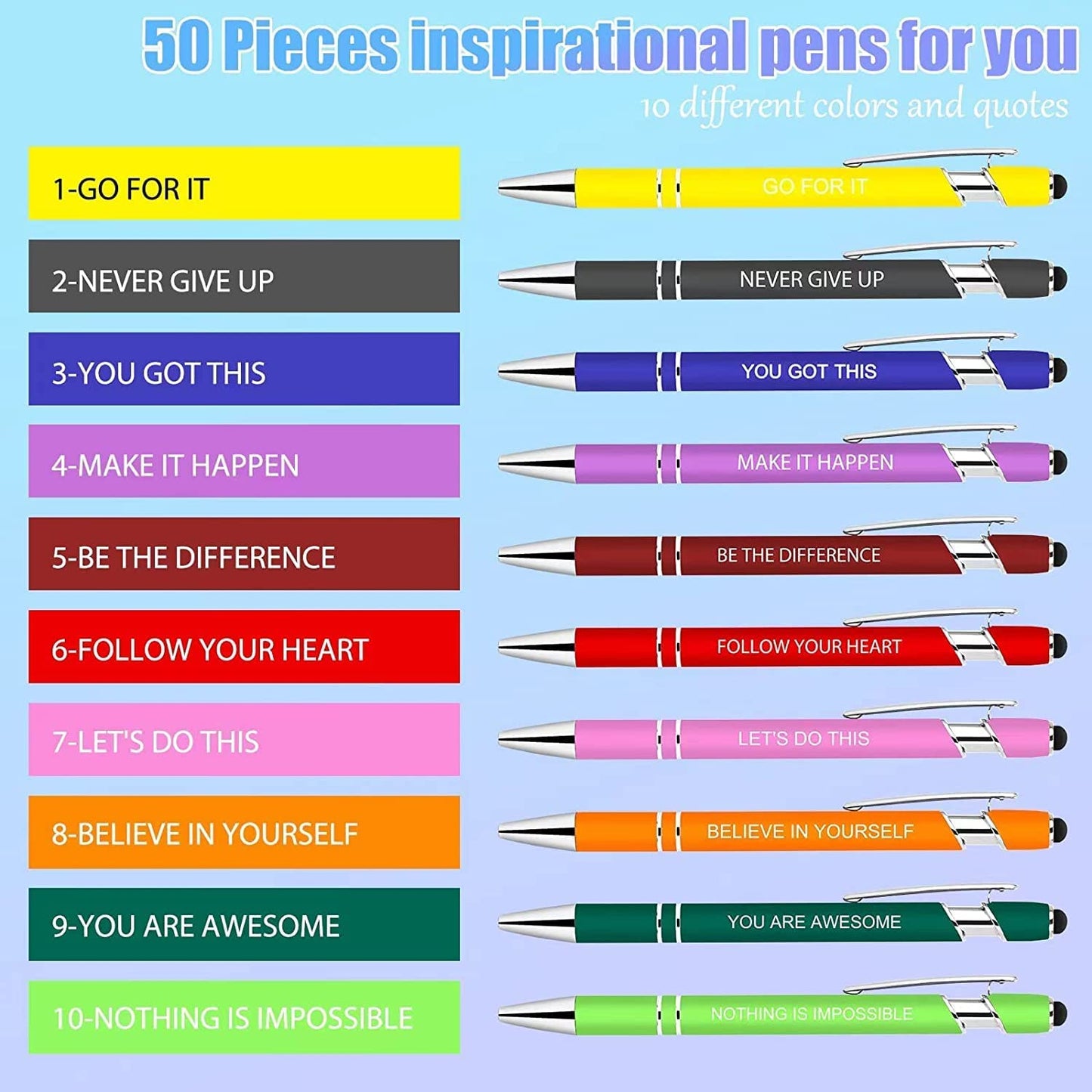 Greengines 100 PCS Inspirational Pens Bulk, Motivational Ballpoint Pen with Stylus Tip Funny Ink Pens Bulk Inspirational Gifts for Women Coworkers Office Supplies Black Ink…