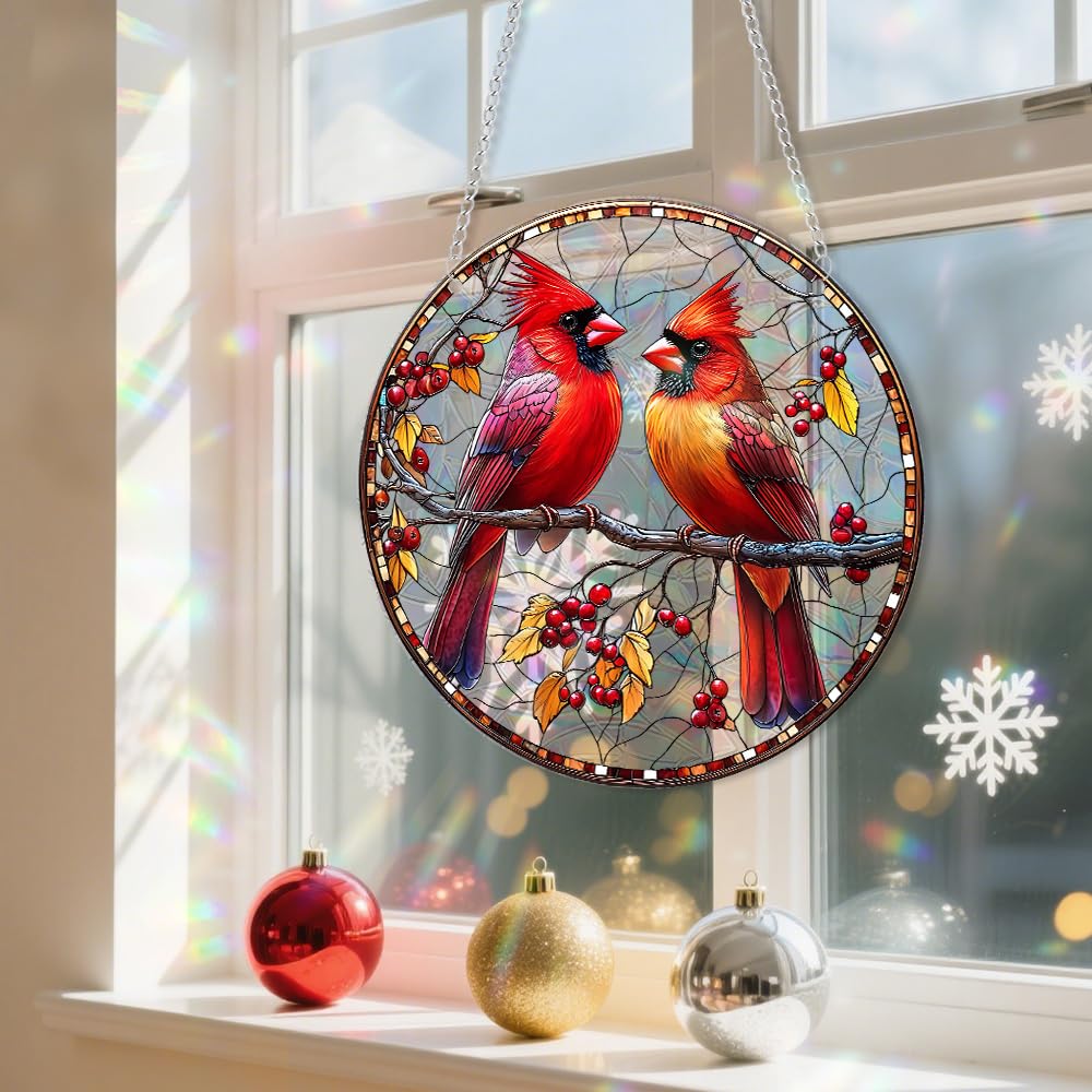 zhuoyaju Acrylic Suncatcher Window Hanging, Birds Sun Catcher Rainbow Indoor Window Decoration for Living Room Bedroom, Unique Gift for Mom Wife & Friends, 7.87 inches
