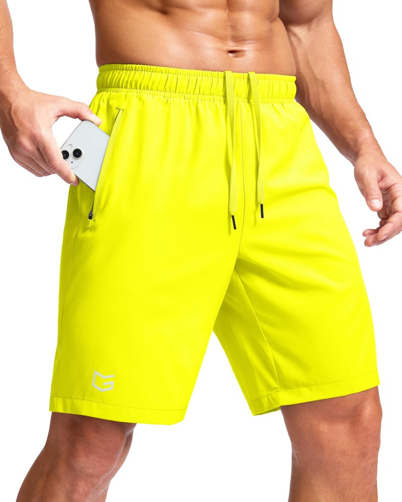 G Gradual Men's Athletic Running Shorts with Zipper Pockets Quick Dry 7"/ 5"/ 9" Workout Gym Shorts for Basketball Hiking(Fluorescent Yellow,9M)