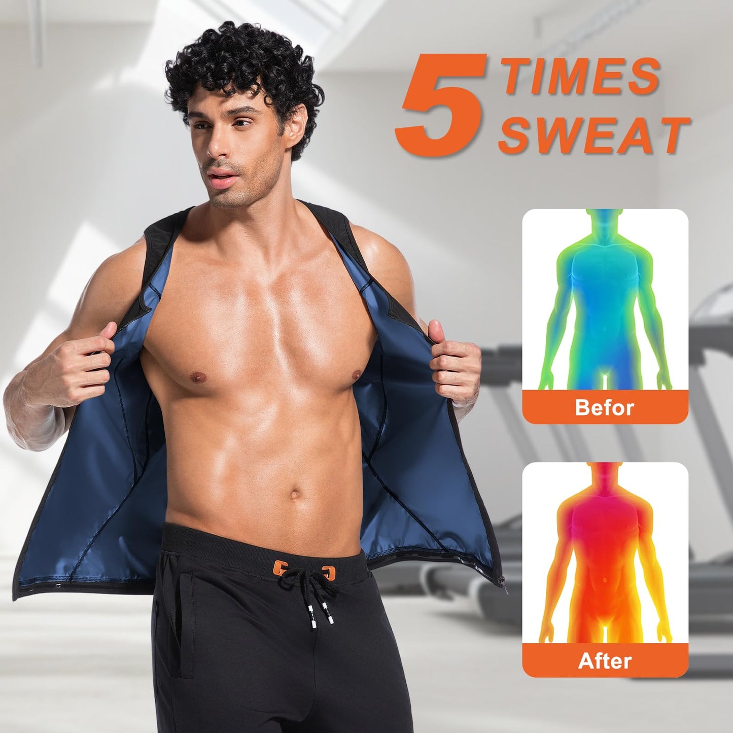 Meiosuns Sauna Sweat Vest for Men Weight Loss Sweat Waist Trainer Vest Compression Sleeveless Sauna Suit Men's Heat Trapping Tank Top Workout Enhancing Shirt Gym Shaper with Zipper (Blue, L/XL)