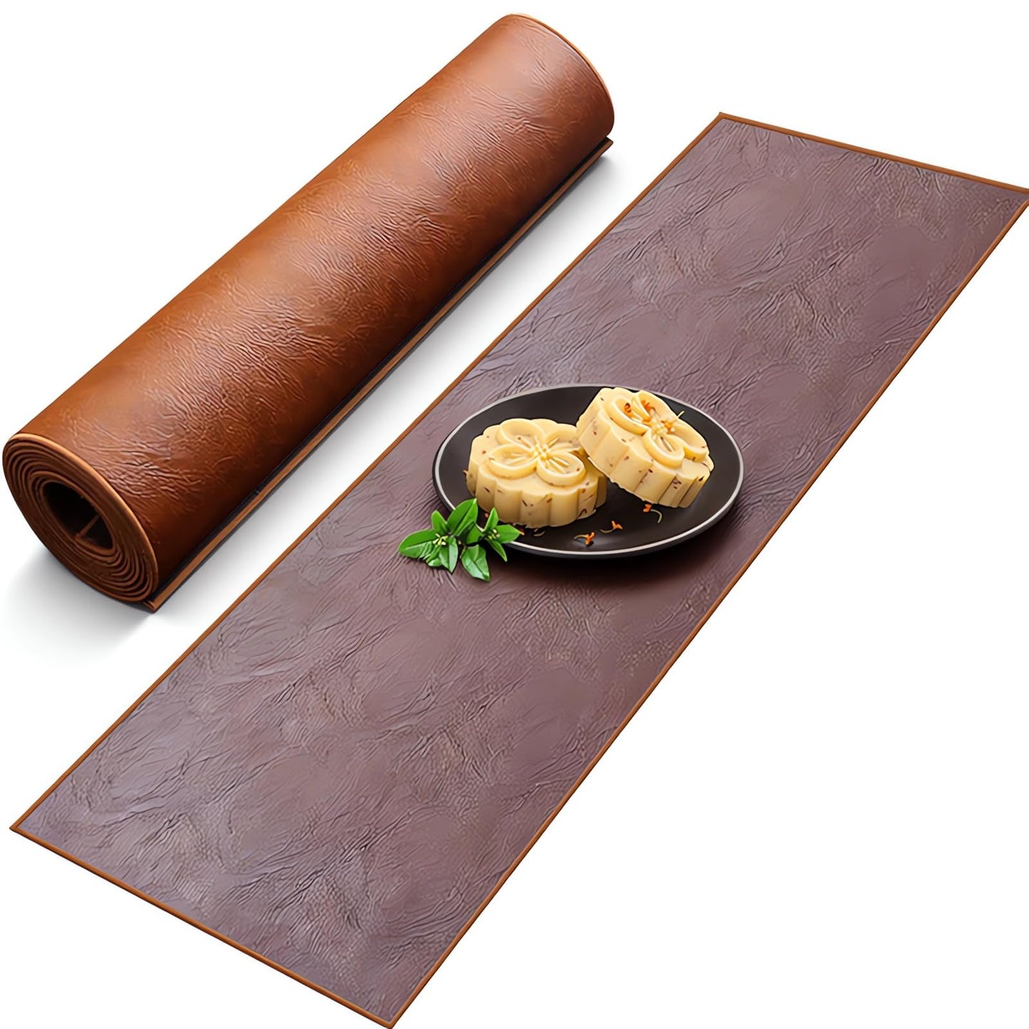 Double-Sided Faux Leather Table Runner, Brown & Coffee Reversible, Waterproof Heat Resistant Non-Slip Wipeable Oil-Proof Tablecloth, for Dining/Coffee/TV Stand/Dresser 13x72 inch