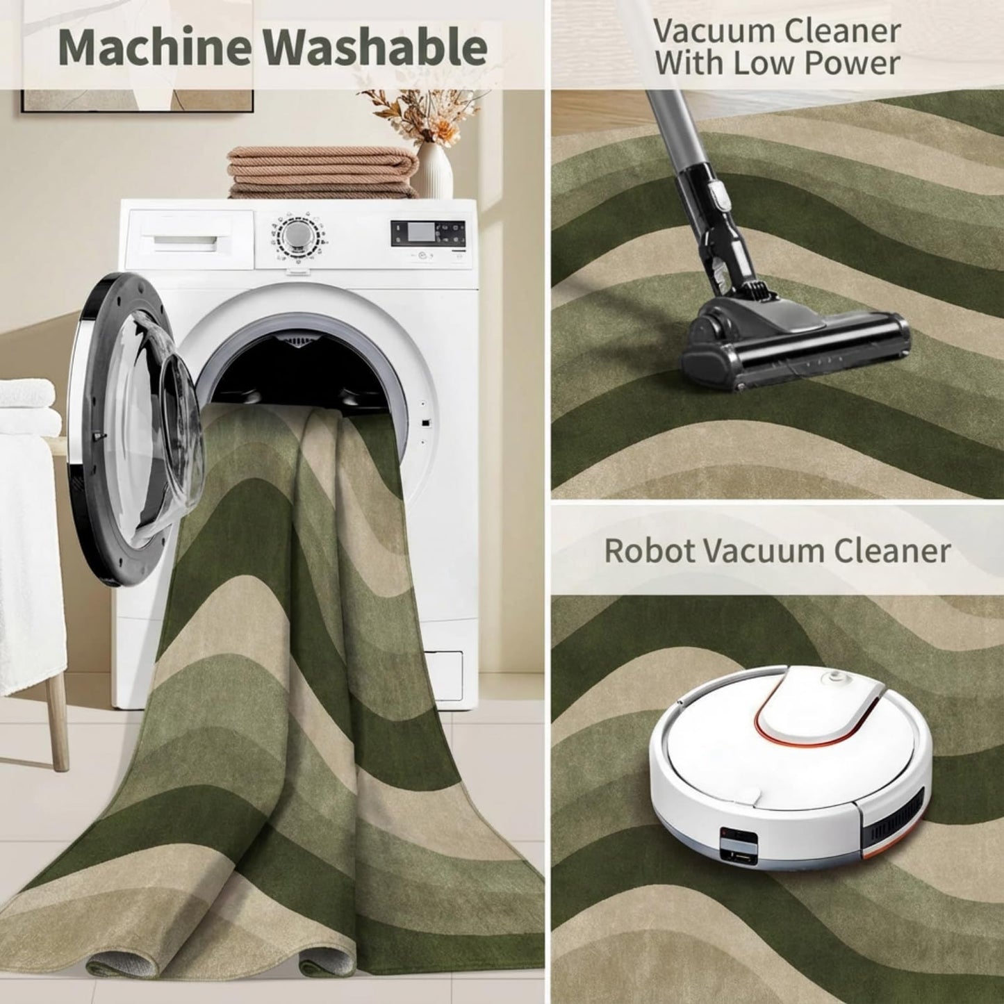 BreezeRise 5x7 Modern Wavy Striped Area Rug for Living Room,Olive Green & Beige Gradient Wave Pattern Non-Slip Washable Backing Bedroom