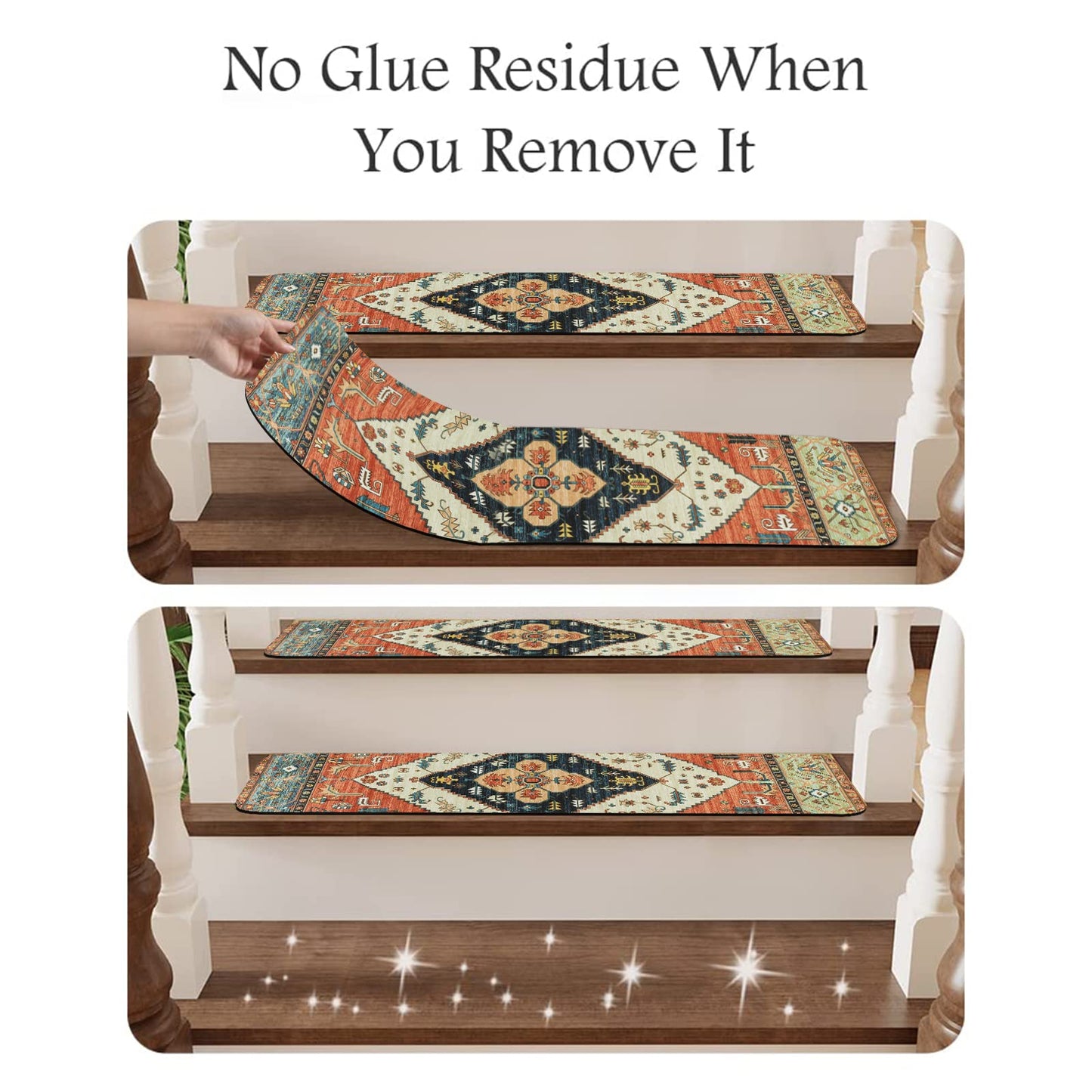 OJIA Non-Slip Carpet Stair Treads for Wooden Steps Set of 15, 30''X8'' Indoor Runner Resistant Rugs Rubber Safety Mats for Dogs, Kids & Elders, Stairway Grip