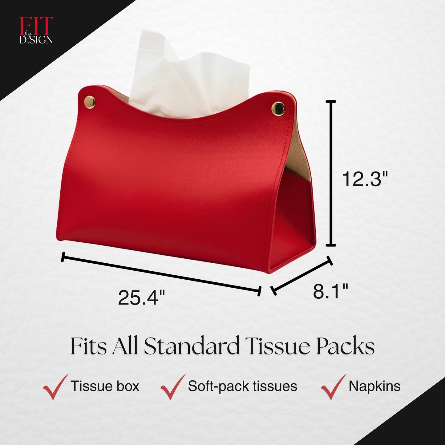 Fit By D.Sign Premium Travel Tissue Holder, Car Tissue Dispenser & Car Napkin Dispenser, Portable PU Leather Pouch for Desk, Auto or Home and Travel Use Everyday Convenience (Red)