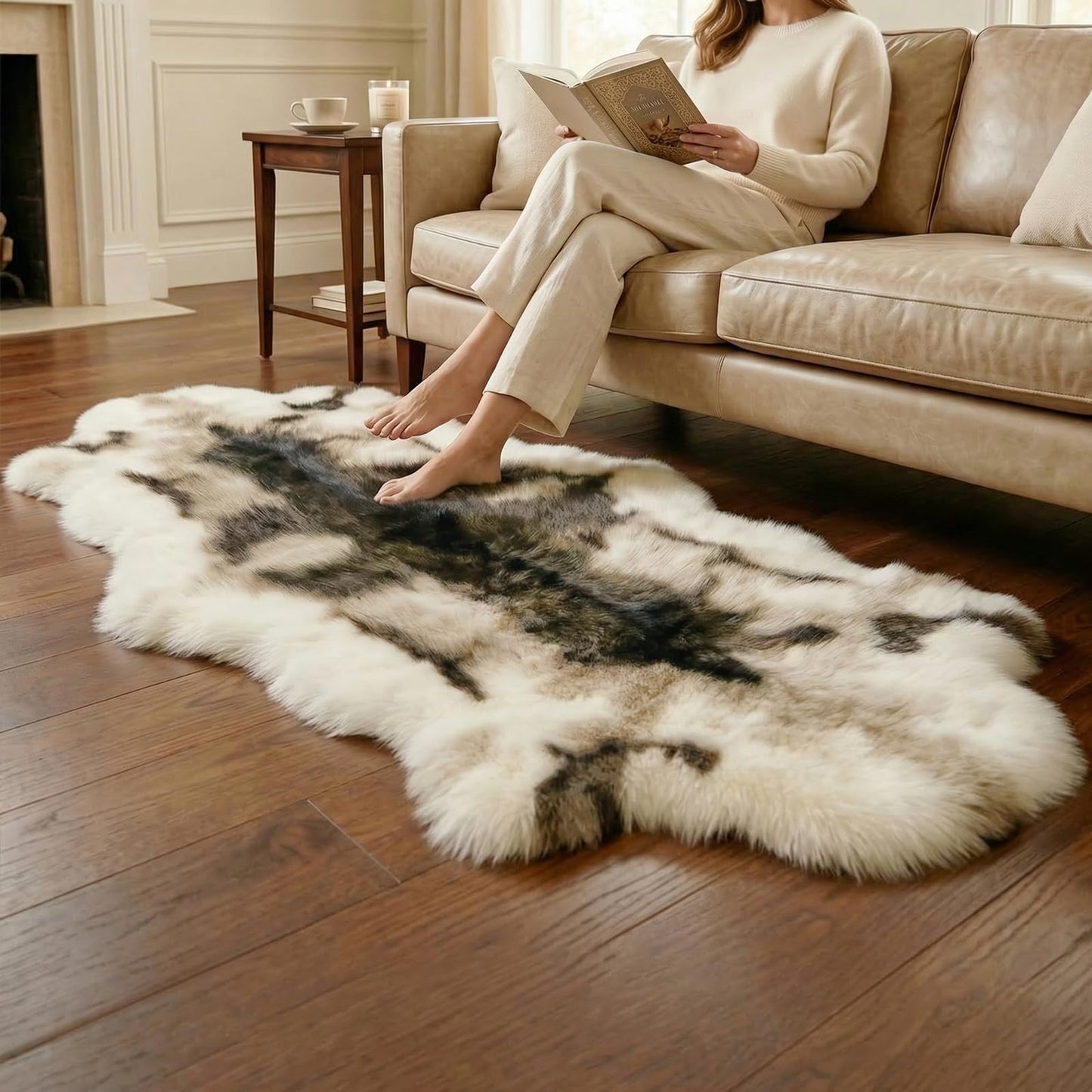 TIMBERHIDE Reindeer Pattern Faux Fur Area Rug,6.7'x2.3' Plush Machine Washable Runner for Fireplace & Bedside,High-Simulation Eco-Friendly Hide,Luxury Living Room Rug