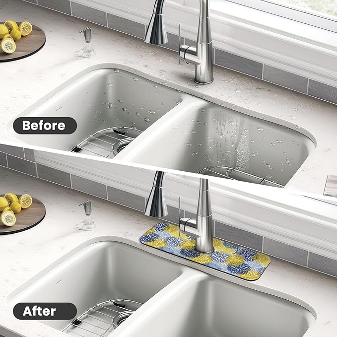Dahlia Floral Colorful Flower Kitchen Sink Splash Guard Faucet Mat Super