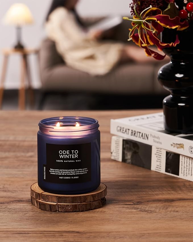 M&SENSE Ode to Winter 11.6oz Natural Soy Wax Non Toxic Candle, Up to 70 Hours Burn Time Winter Scents, 2 Cotton Wick Jar Candle Home Scented Gift