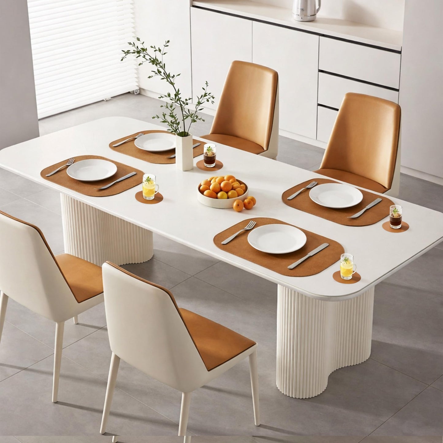 QTRQTR Oval Placemats Set of 6 Washable 12 x 17 Inch, Wipeable Placemat and Round Coasters Leather Place Mats Heat Resistant Table Mats for Kitchen Dining Outdoor