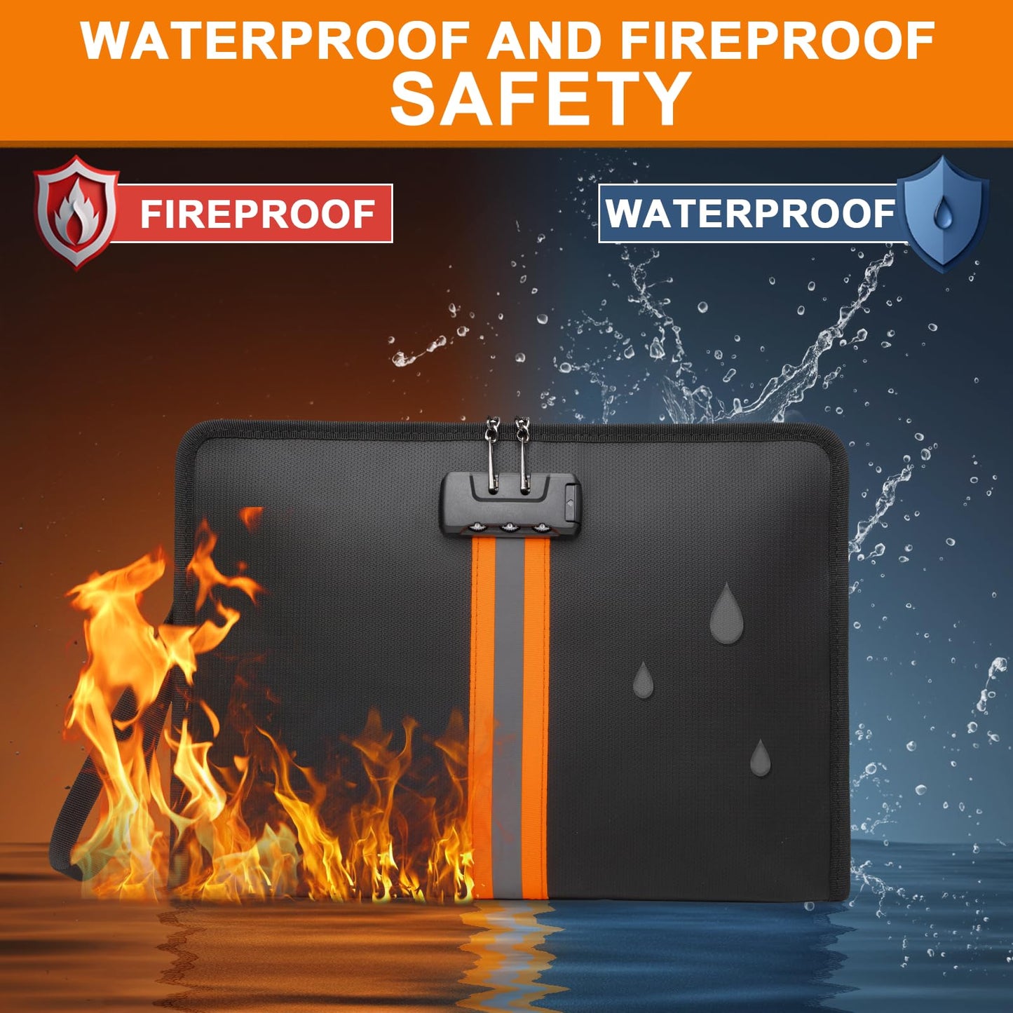 XIAODUN Fireproof Document Bag with Lock，13"×9.2" Fireproof Money Bag，with Zipper and Lock，Suitable for Tablets, A4 Documents, Cash, Mobile Phones, Credit Cards and Notarized Documents.