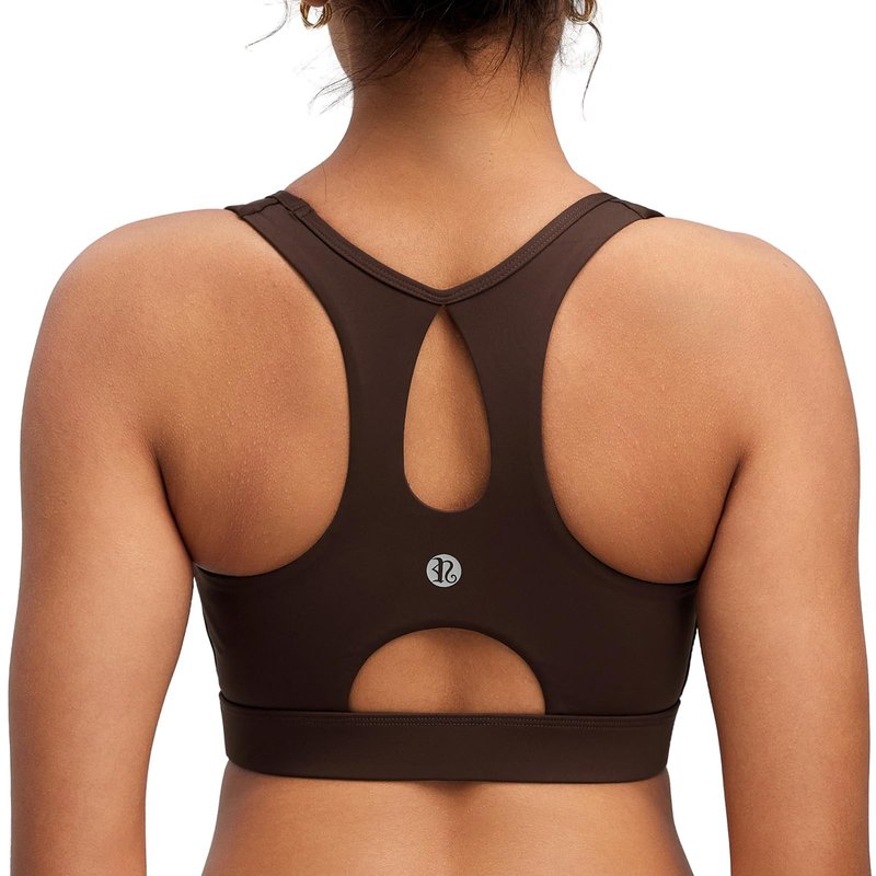RUNNING GIRL Sports Bras for Women High Support,Racerback Molded Cup Sports Bra Racerback Running Bra with Swen in pad(WX3099_Brown_L)