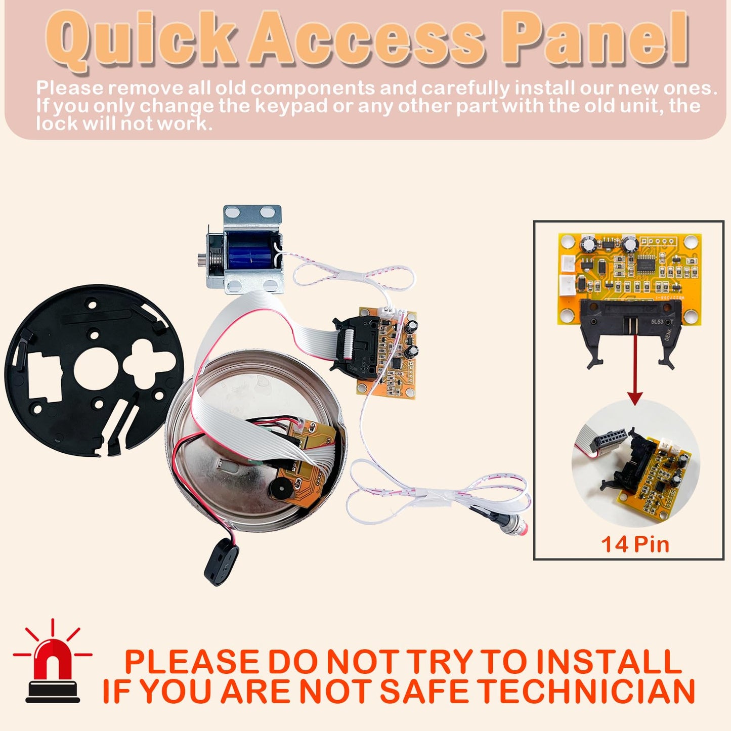 Gun Safe Replacement Lock Chrome Digital Keypad Electronic Lock, Solenoid Safe Lock Mechanism, 14 Pin DIY Safe Lock