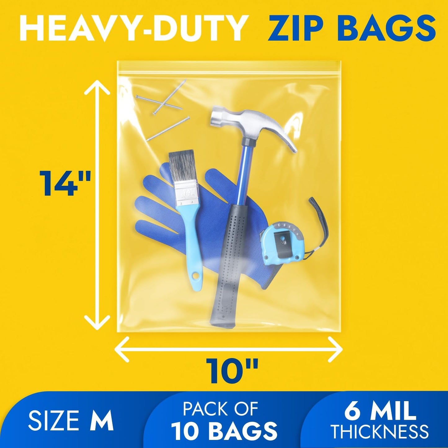 Paclord 10" x 14" Medium Zip Seal Lock Bags, 6 Mil (Pack of 10) – Heavy-Duty Reclosable Plastic Bags – Clear, Resealable, Waterproof – For Storing and Organizing Clothes, Jewelry, and Travel Items