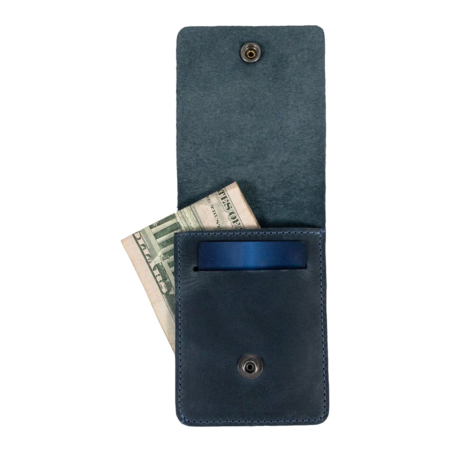 Hide & Drink, Vertical Front Pocket Wallet with Card Slot, Compact Storage for Bills, Card Holder, Full Grain Leather, Handmade, Slate Blue