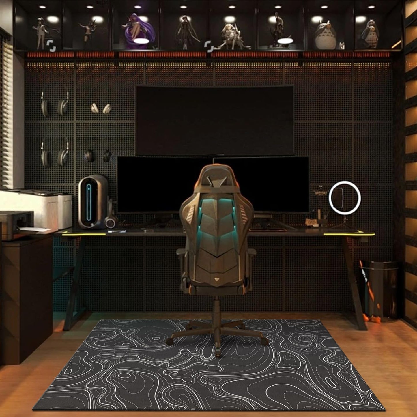 Gaming Chair Mat for Carpet Hardwood Tile Floor,36"x48" Gaming Rug for Gaming Room, Under Desk Non Slip Gamer Rug,Low-Pile Game Room Rug,Rubber Backing Large Gaming Chair Floor Mat,Topographic Contour