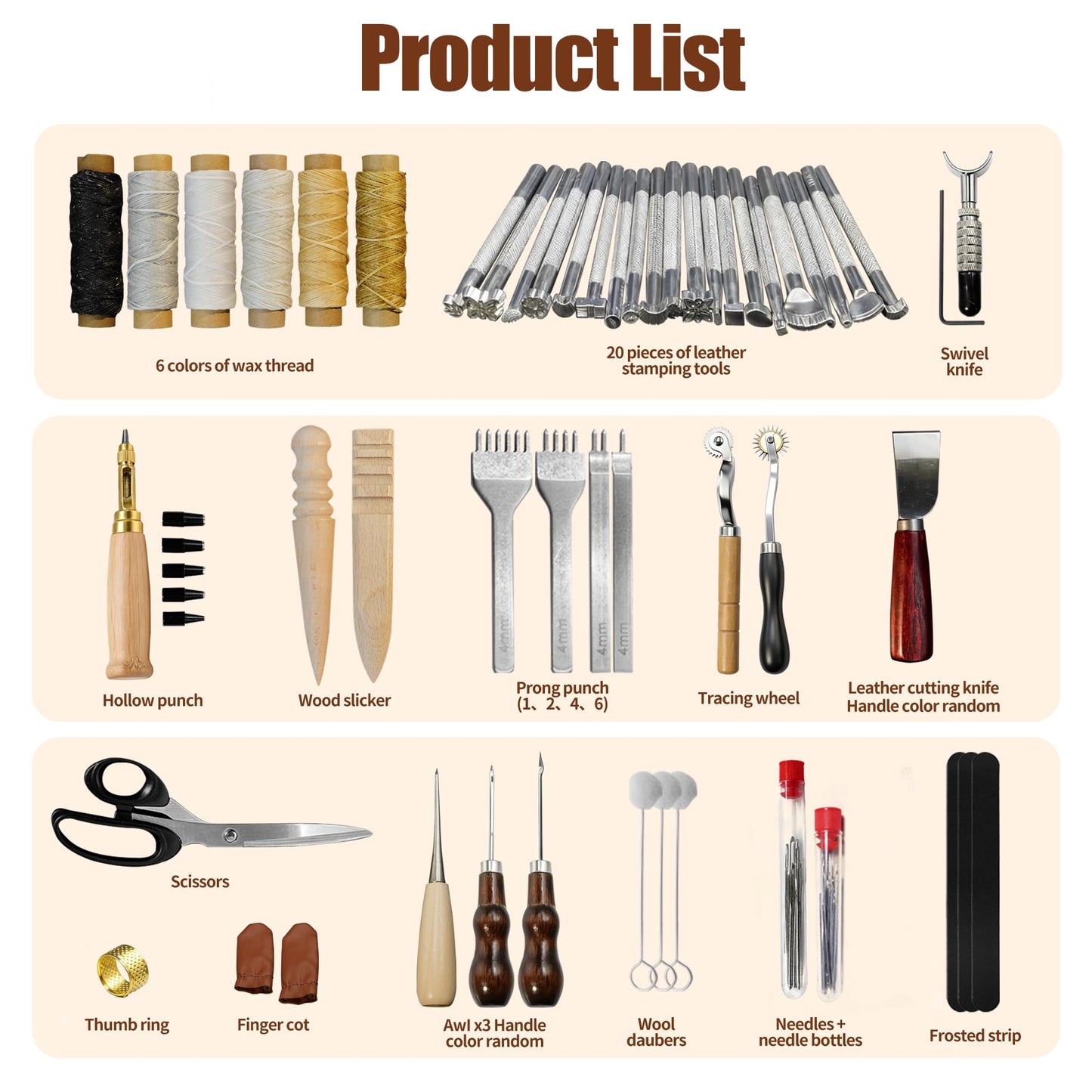 Runfider Leather Working Tool Set 72PCS Professional Leather Craft Tools Kit for Beginners with Carving Cutting Punching Sewing & Stamping Tools Leatherworking Kit for Handicraft DIY