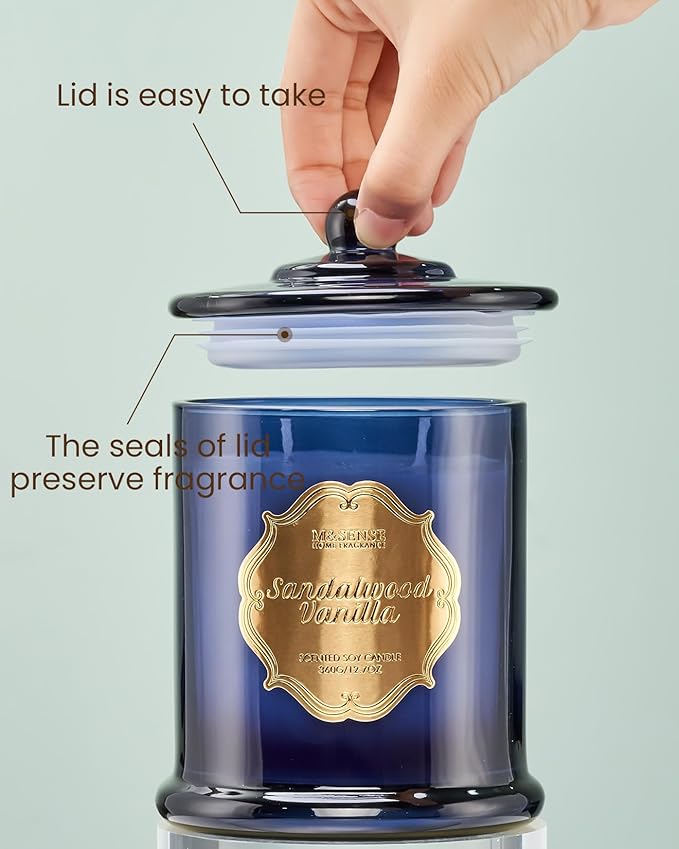M&SENSE Sandalwood Vanilla Scented Candle for Home, Natural Organic Soy Wax, Jar Candle 12.7oz 75H Long Lasting, Fall Winter Relaxing Aromatherapy Candles Stress Relief, Thanksgiving Christmas Gift