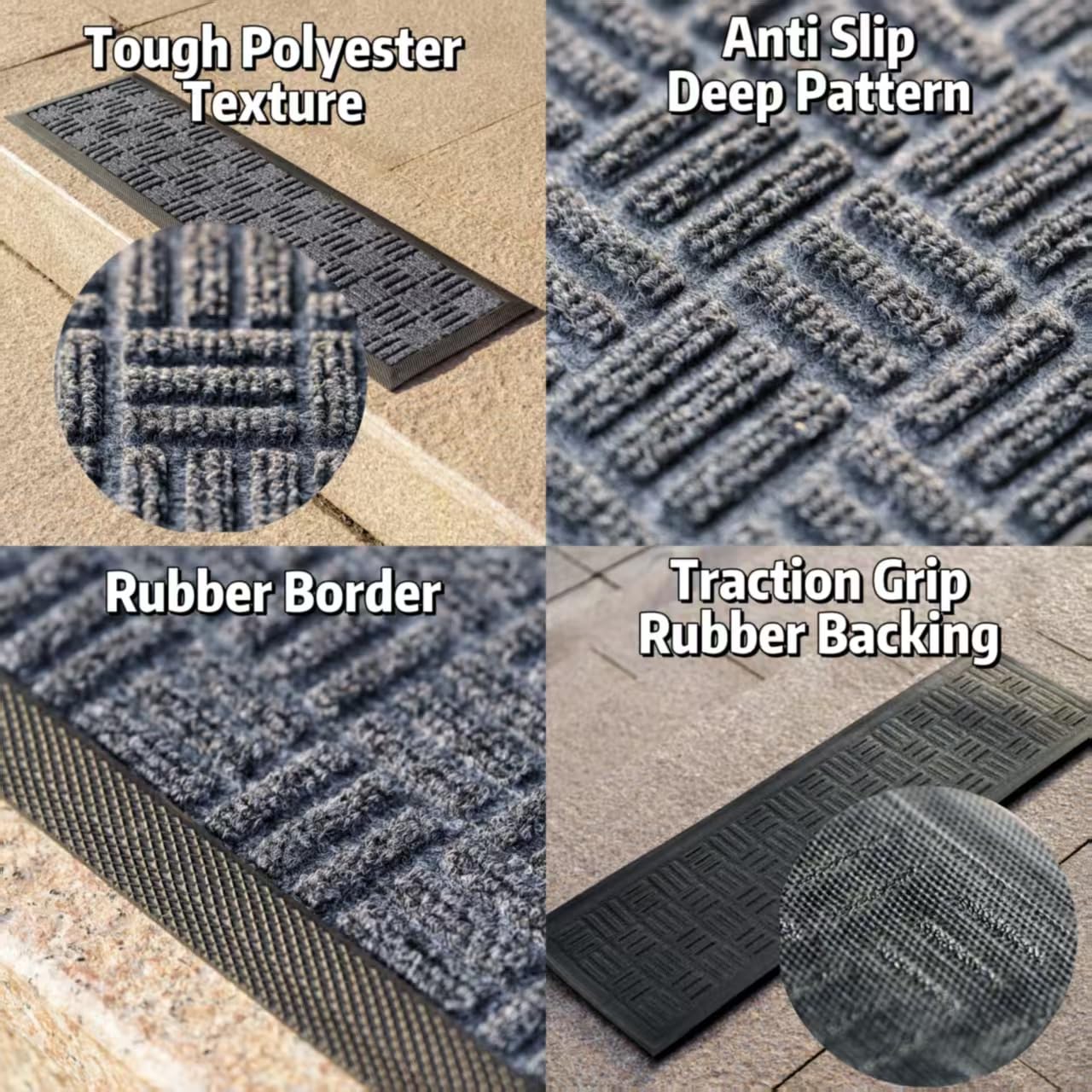 Aucuda 2pcs 8.5" x 30" Stair Treads Outdoor for Elders and Dogs on Wooden Steps, Non Slip Stair Runner Rug Heat Insulation Rubber Backing, Gray Staircase Mat Carpet for Indoor Grip Farmhouse.