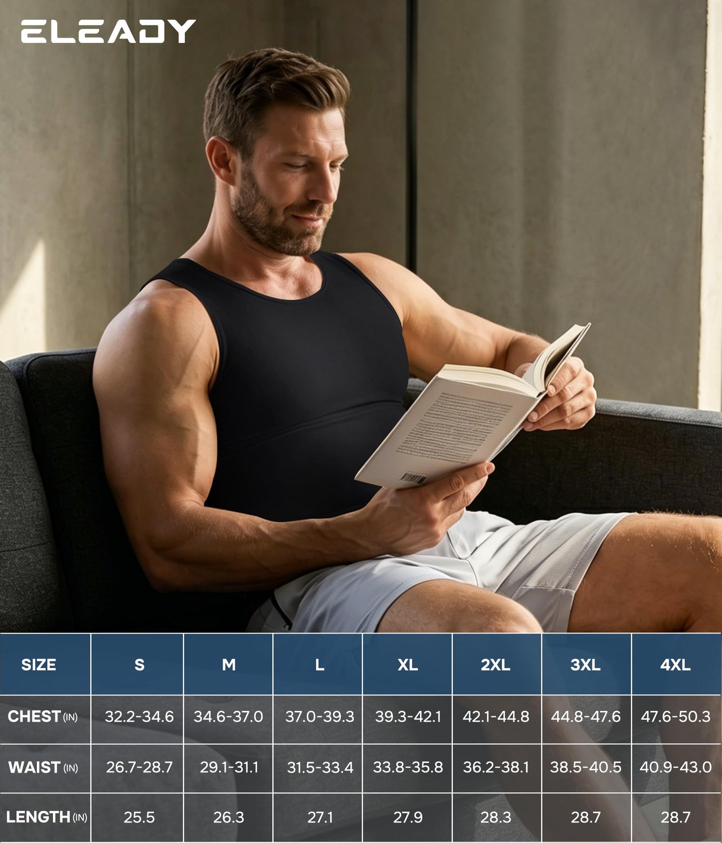 Mens Compression Shirt Slimming Body Shaper Vest Workout Tank Tops Abs Abdomen Undershirts(Black, L)