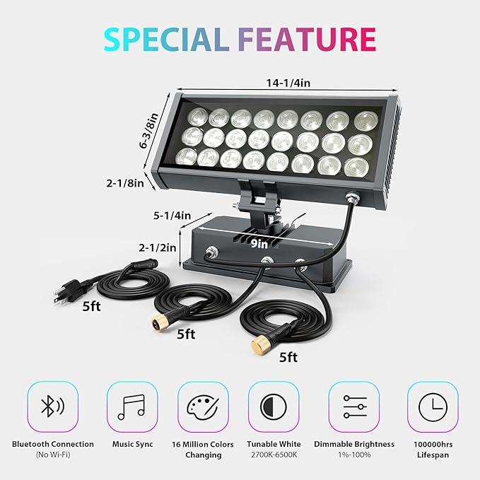 168W Smart Linkable LED Wall Washer Light, RGB+CCT+Dimmable Via APP Control, LED Flood Light with Music Sync for Retail Shops, Parks, Palm Trees, Wedding Halls, Church, Hotels Landscape Lighting
