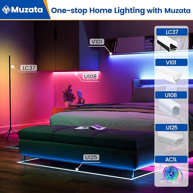 Muzata 6Pack 3.3FT/1M Plus-Size Spotless V Shape LED Channel Silver Aluminum LED Diffuser Channel with Milky White Cover V101 WW 1M