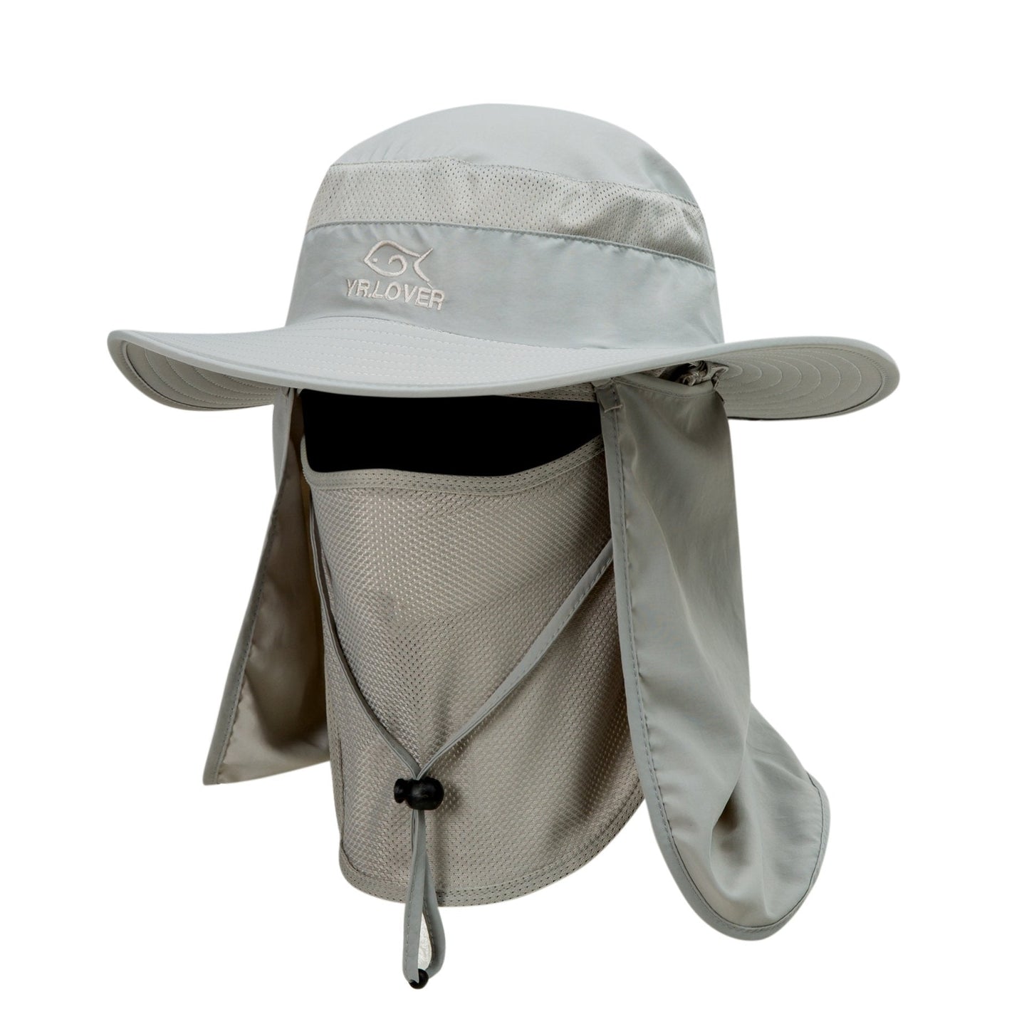 YR.Lover Outdoor UV Sun Protection Wide Brim Fishing Cap with Removable Flap Light Gray