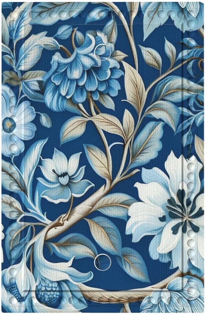 Blue Flowers Branches Leaves Floral Pattern Light Switch Covers No Device Wall Plate 1 Gang Decorative Blank Switchplate Electrical Faceplate for Farmhouse Living Bedroom Decor