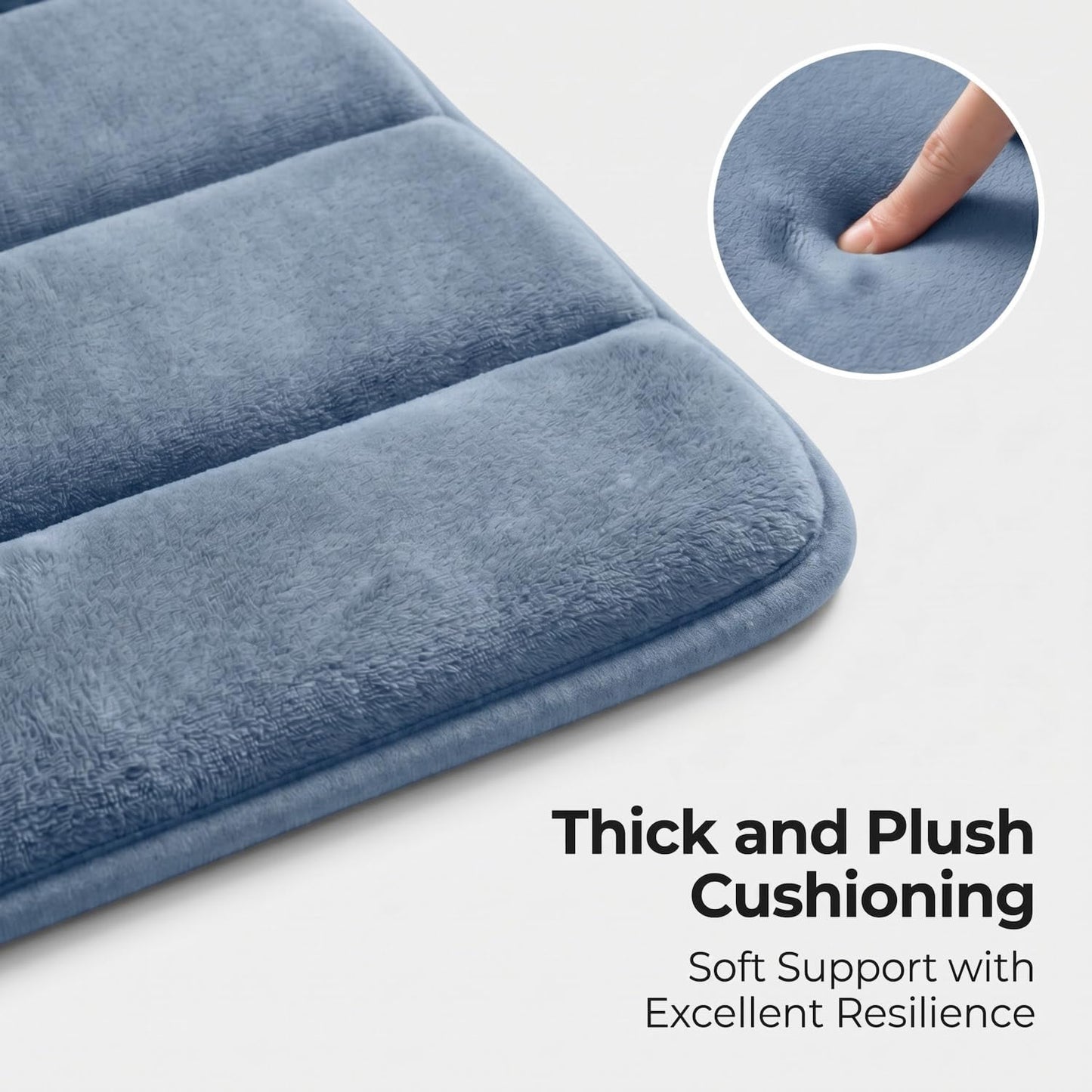 AINAHYVA 2 Piece Memory Foam Bath Mat Set, Extra Soft Absorbent Bathroom Rugs with U-Shaped Toilet Rug, Non-Slip Backing, Machine Washable, 24x16 + 20x20 U-Shaped, Dusty Blue