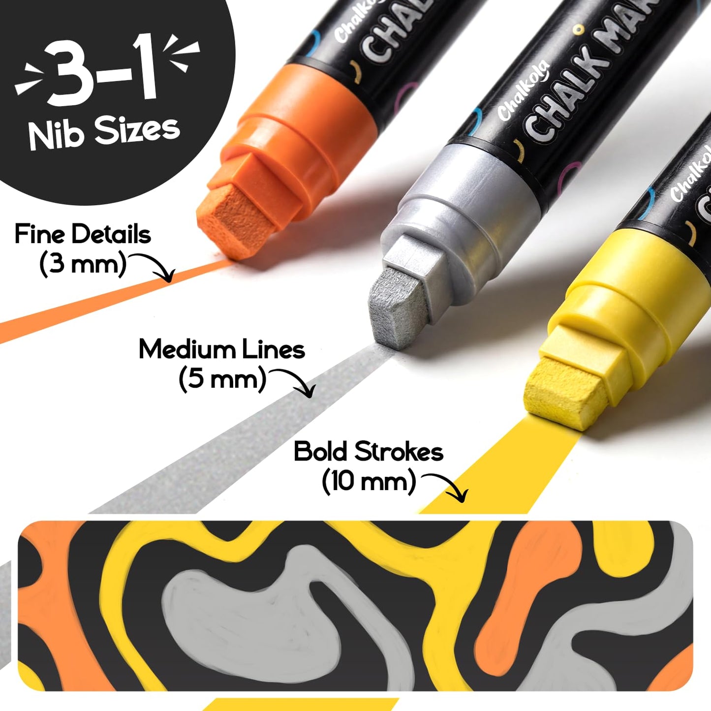 Chalkola Car Window Markers for Glass Washable - (10mm, 12 Pack w/Gold Silver) | Jumbo Liquid Chalk Markers for Blackboard, Chalkboard, Auto Mirror, Bistro Board — 3 in 1 Wide Nib Chalk Paint Pens