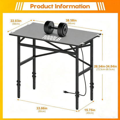 Small Workbench, 1000 Lbs Metal Work Benches for Garage, 38.58" Adjustable Work Table with Power Strip Sewing Table Workshop Home DIY