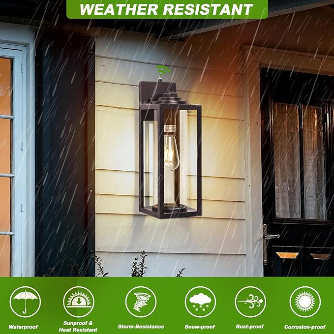Dusk to Dawn Outdoor Wall Light Fixtures - 2 Packs Exterior Waterproof Outdoor Lighting, Modern Porch Sconces Wall Mounted Lighting, Industrial Anti-Rust Matte Outside Lantern for Front Door