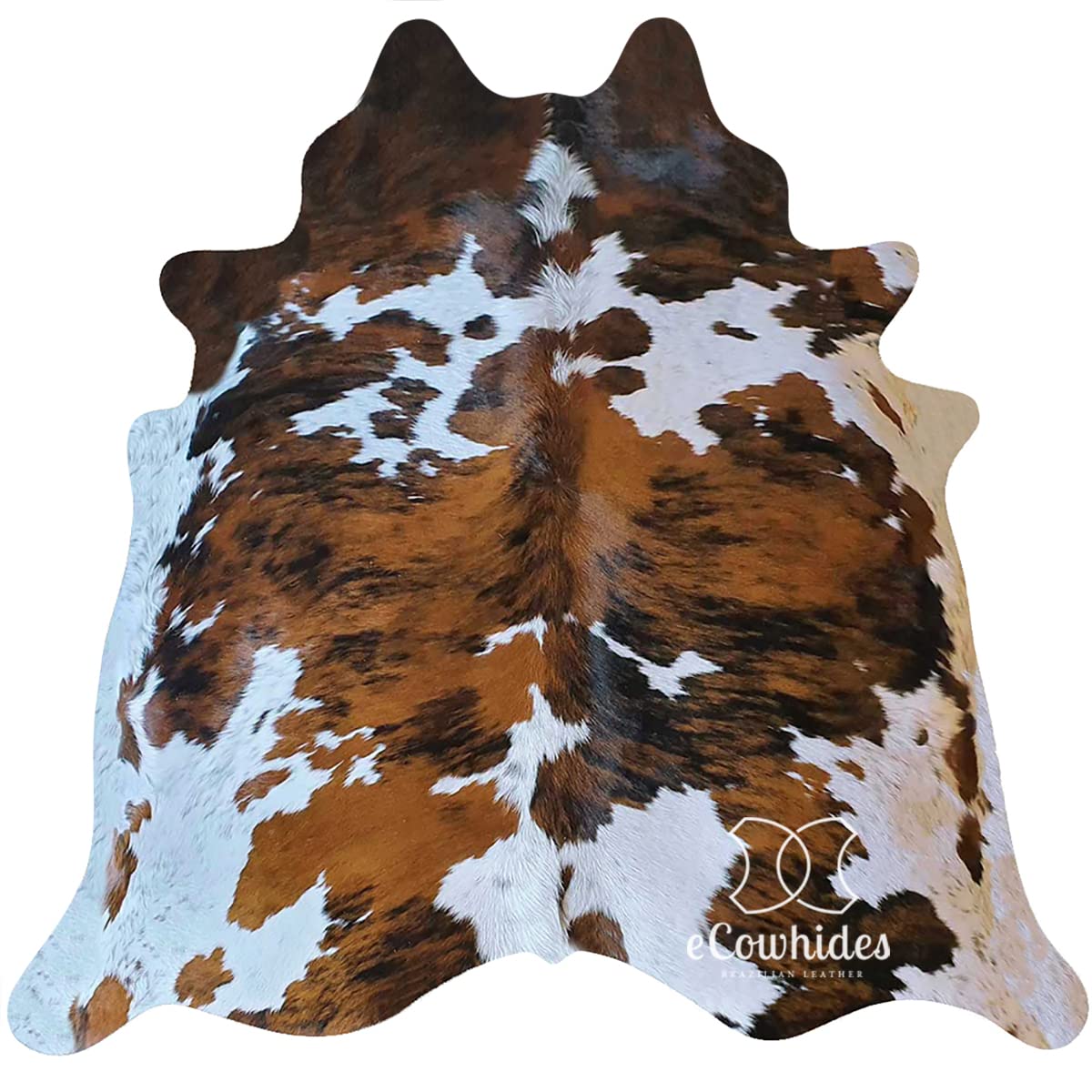 ecowhides 100% Genuine Brazilian Cowhide Rug - Tricolor - Luxury Cowskin Leather Area Rug Décor 7 x 6 feet