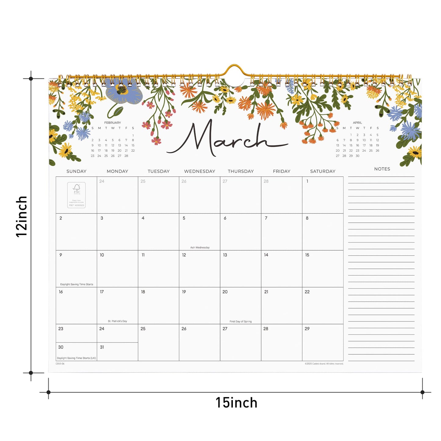 2026 Calendar, Cabbrix Wall Calendar 2026, 18 Months Calendar Runs From July 2026 - December 2027, 15" x 12", Twin-Wire Binding, Hanging Hook, Floral Design