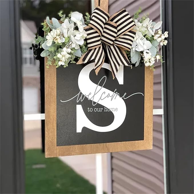 16'' Personalized Last Name Welcome Sign, Door Wreaths for Front Door Outside, Spring Wreath for Front Door Decor, Farmhouse New Home Gifts for Home (S)