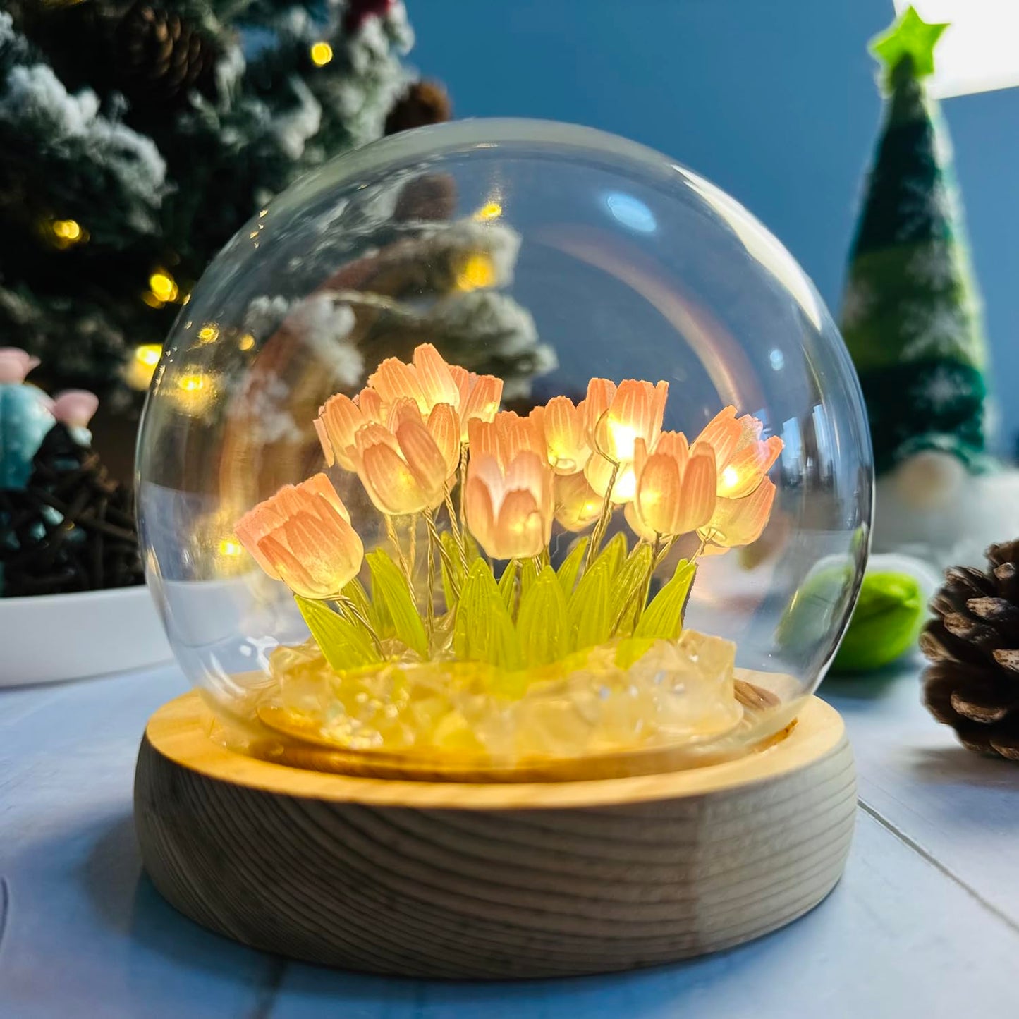 LOGAZOO Mothers Day Gifts for Mom – Tulip Lamp with Glass Dome, 20 LED Flower Night Light, Gift for Mom from Daughter Son, Birthday Christmas Holiday Gifts for Women, Bedroom Desk Decor
