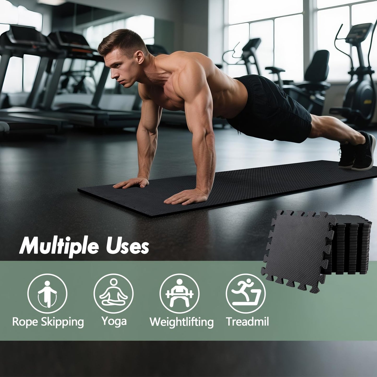 WAWINY 20 Sq Ft Gym Floor Mats, 0.5" Thick Interlocking Foam Tiles