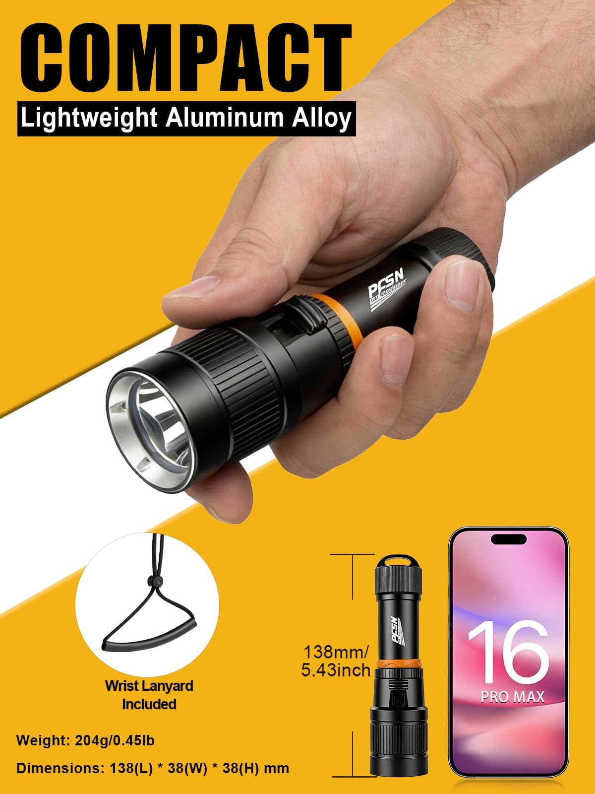 Scuba Dive Light Diving Flashlight - PFSN High Lumens Underwater Flashlight IPX68 Waterproof, Rechargeable Dive Torch, Narrow Beam Diving Lamp Best for Diver Submersible Caving, Snorkeling