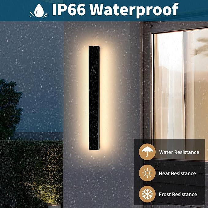Modern Outdoor Wall Light, 39inch Exterior Wall Sconces, 3000K Warm White Light, Black Minimalist Style, White Acrylic Panel, IP65 Long Garage Lighting Fixtures for Gardens, Front Porch