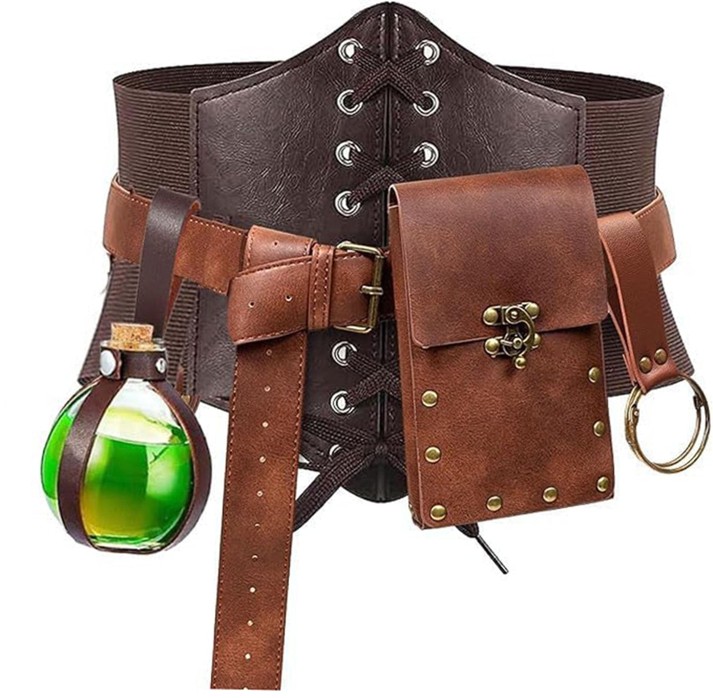 SUMGOGO Renaissance Belt Pouch Waist Phone Bag Potion Bottle Skirt Hike Hook Corset Retro Medieval Festival Costume Accessories (Brown, M-Waist/31.5"-38")