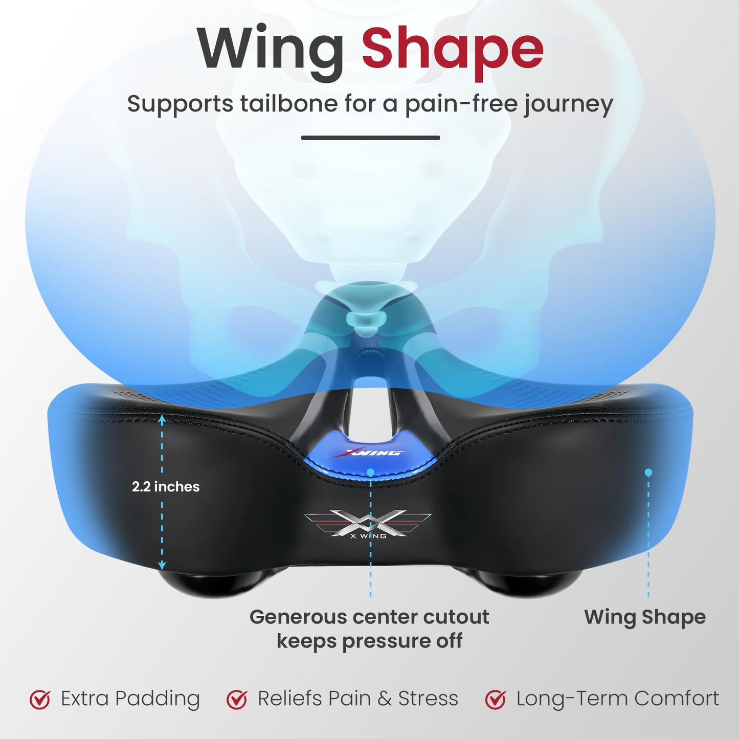 X WING Comfort Bike Seat for Men and Women with Innovative 5-Zone-Concept – Winged Bicycle Saddle with Memory Foam – Exercise Bike Seat for City, MTB & Trekking Bikes (City)