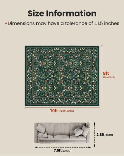 AMADA HOMEFURNISHING 8x10 Washable Area Rugs for Living Room, Non-Slip & Low-Profile Floral Large Area Rug with Durable Edge Binding, Soft Rugs for Living Room, Bedroom, Dining Room