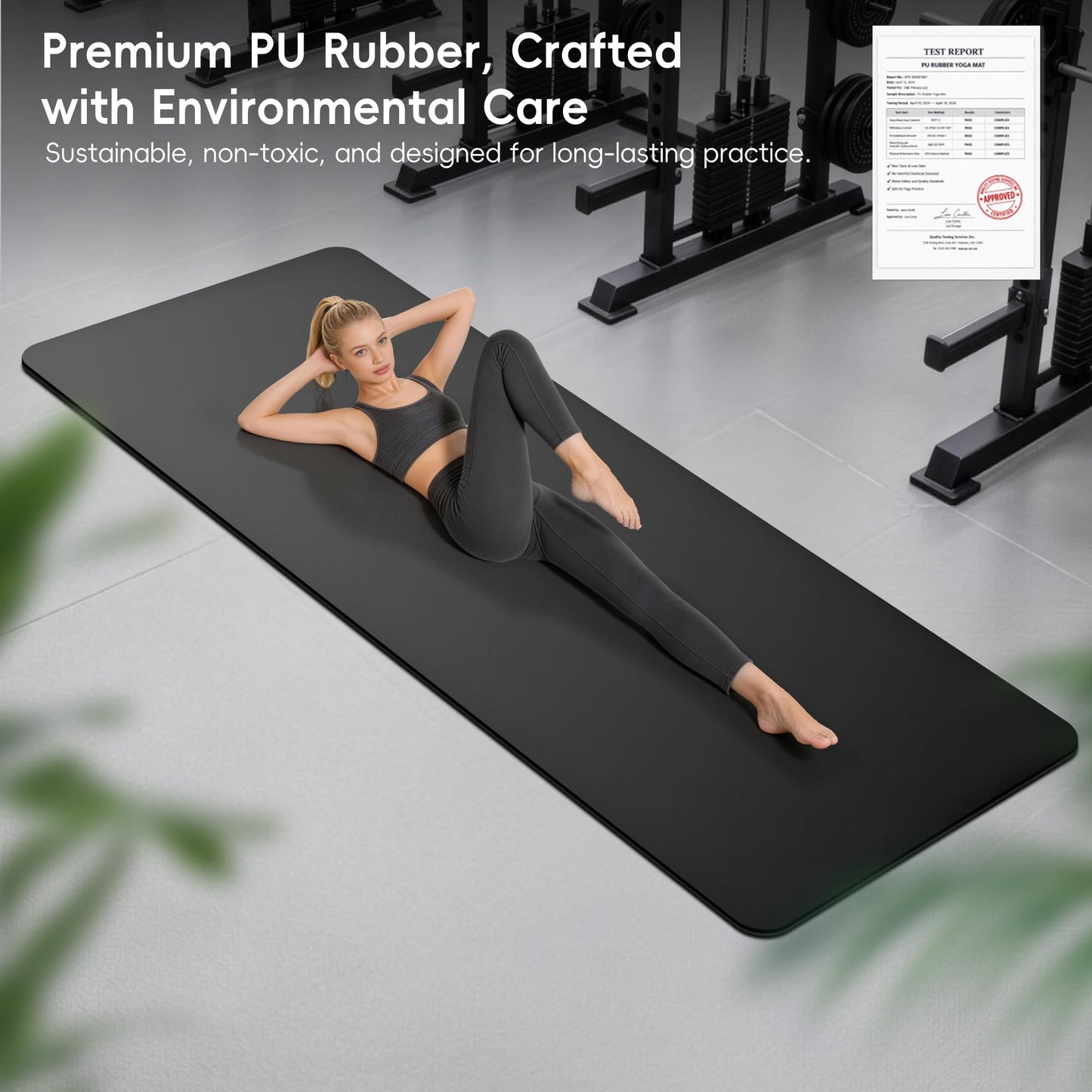 Wimwum Professional PU & Natural Rubber Yoga Mat – Non Slip 5mm Thick Workout Mats for Women & Men, 72"x27" Wide Exercise Pad for Hot Yoga, Pilates, HIIT & Home Gym – Strap Included,Black