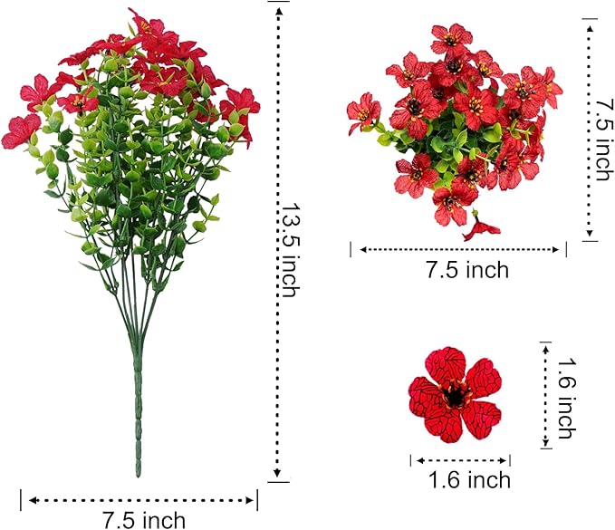 Outdoor Artificial Flowers, 16 Bundles Fake Flowers Autumn Decoration, No Fade Faux Plastic Shrubs for Garden Patio Porch Window Box Fall Decor (Fuchisa,Rose Yellow,Red)