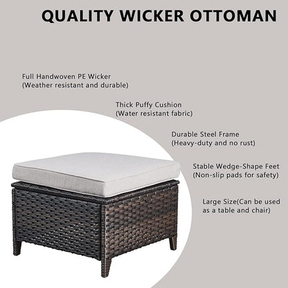 Rilyson Wicker Patio Furniture Set - 5 Piece Rattan Outdoor Sectional Conversation Sets with 2 Swivel Rocking Chairs,2 Ottomans and 1 Side Table for Porch Deck Garden(Brown/Beige/Smile)