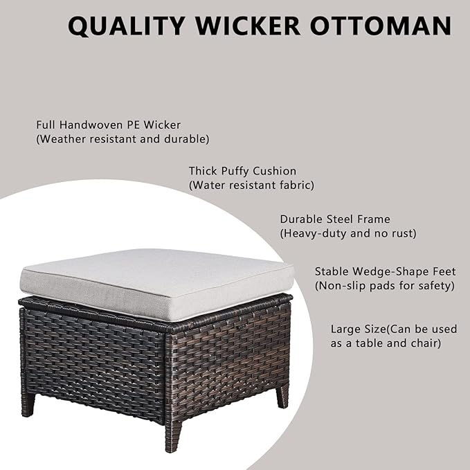 Rilyson Wicker Patio Furniture Set - 5 Piece Rattan Outdoor Sectional Conversation Sets with 2 Swivel Rocking Chairs,2 Ottomans and 1 Side Table for Porch Deck Garden(Brown/Beige)