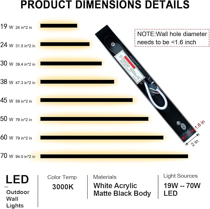 Modern Outdoor Wall Lights 31 Inch Long Wall Sconce LED IP65 Waterproof Outdoor Wall Lamp 3000K Modern Wall Mount Exterior Light Fixture for House Garage